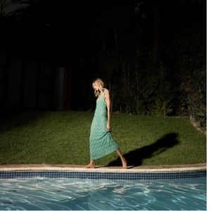 ZARA, long crochet dress in washed green.